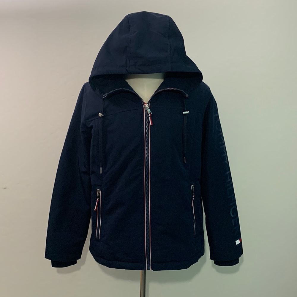 Tommy Hilfiger Ladies Womens Heavyweight Softshell Hooded Jacket Navy Blue
